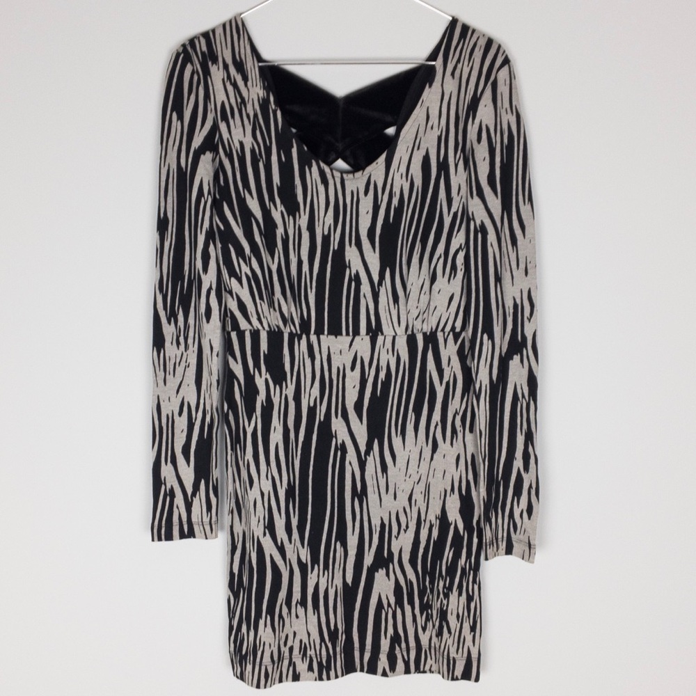 Bcbg Animal Print Long Sleeve Dress Open Back